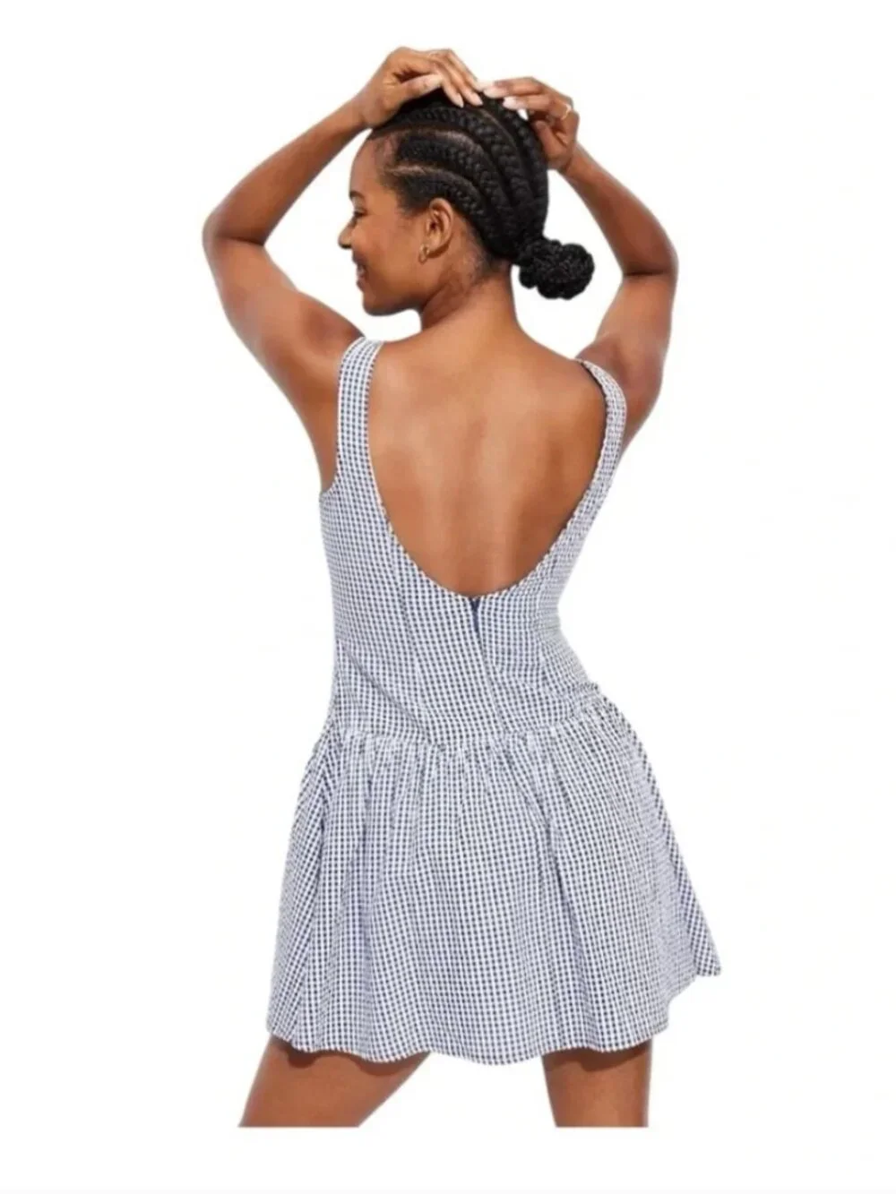Wild Fable™Women's Drop Waist Mini Sundress - Navy Blue Gingham SZ M - Picture 2 of 7